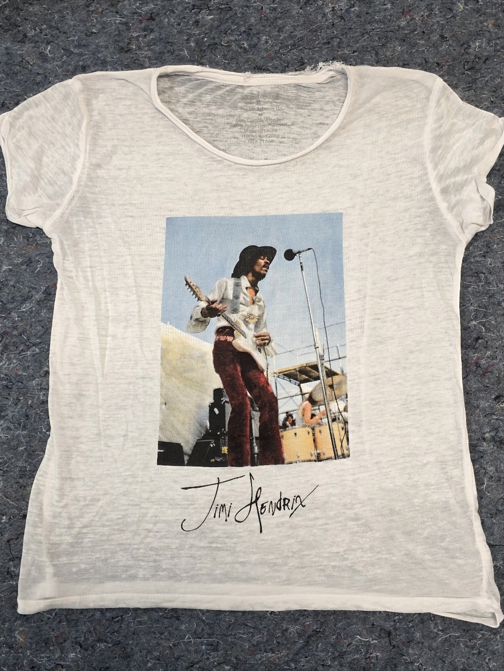 Jimi Hendrix Graphic Band Tee Rockin Artwork Sheer Womens Medium